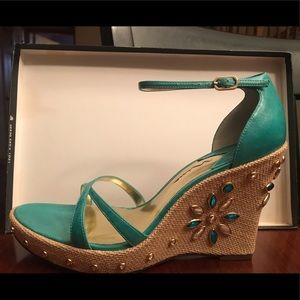 Nina Aqua Wedge Sandals